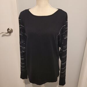 Vince Camuto Black Studded Long Sleeve Top
